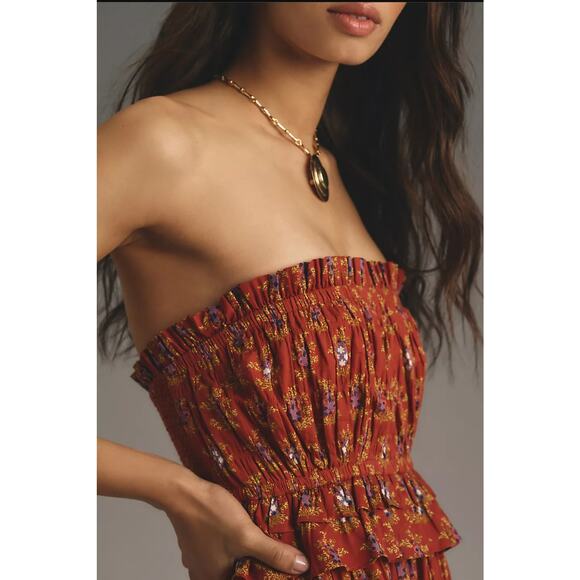 NWT Anthropologie Plenty by Tracy Reese Strapless Smocked Midi Dress $228 XL - Picture 2 of 4